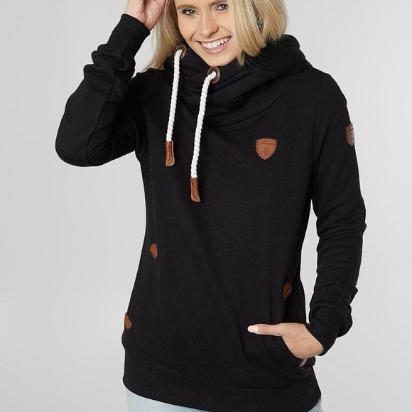 Wanakome Tops - Wanakome Black Hoodie with Patterned Interior